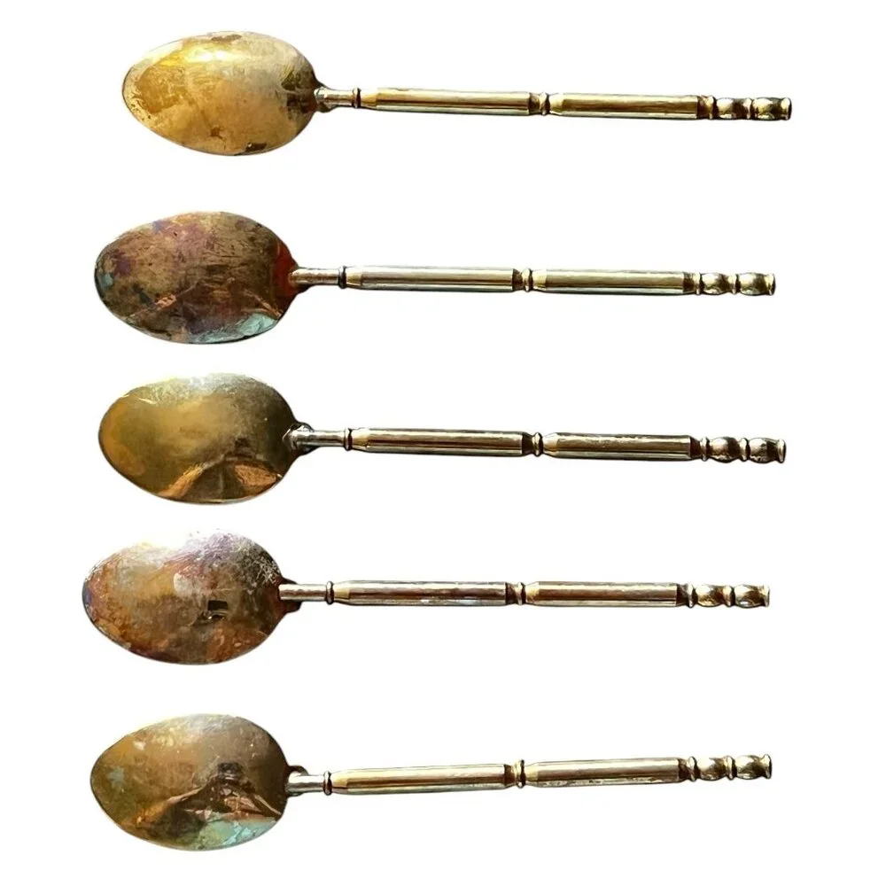 Vintage 1960s Cloisonné Enamel Decorative Spoons Set Of 5 Animal & Floral Design